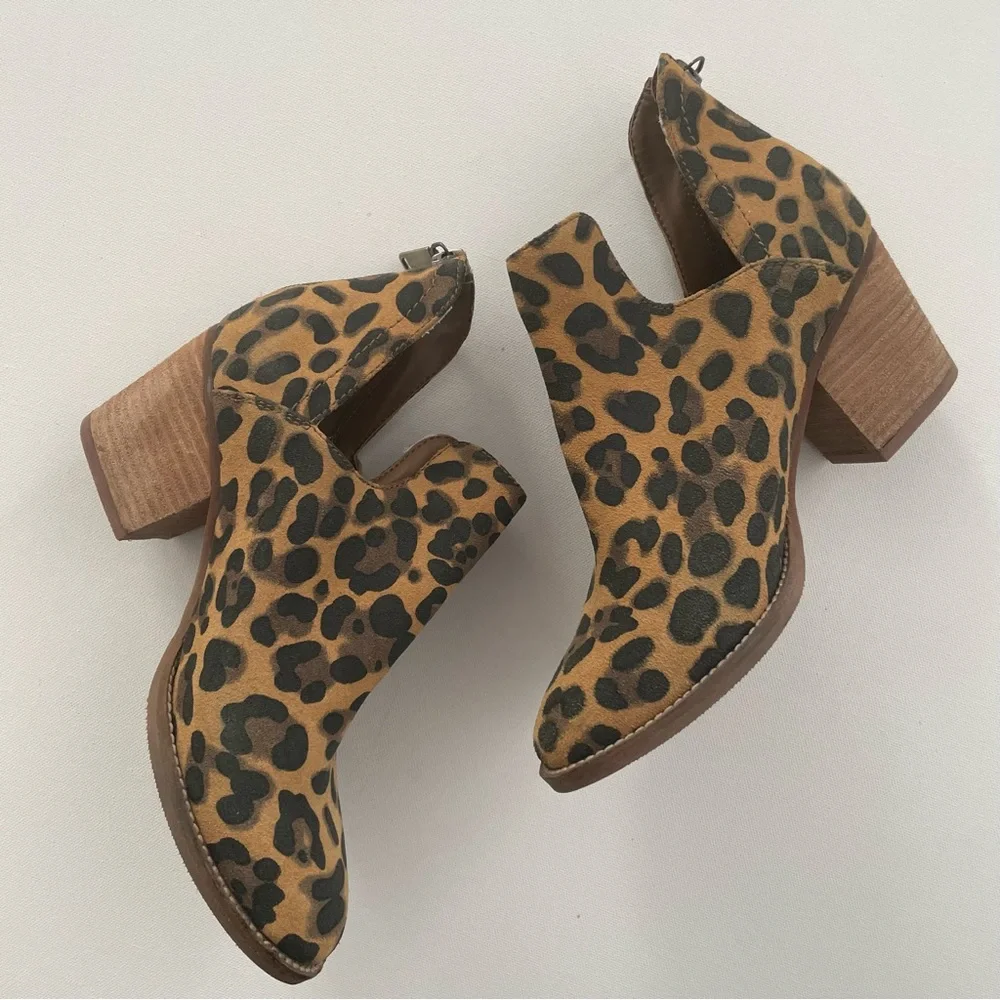 Blondo De Na Leopard Print Waterproof Leather Ankle Booties Heel Women’s 6.5 - Picture 3 of 9